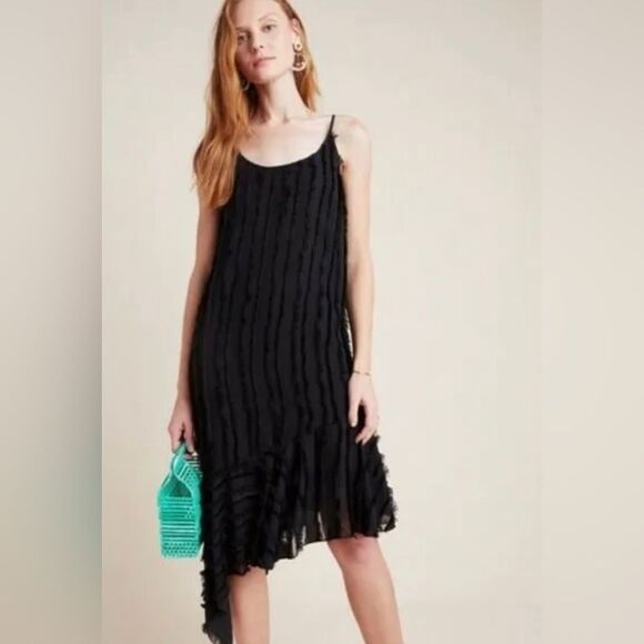Eri + Ali Anthropologie Asymetrical black fringe flapper style dress sz S - Picture 1 of 12